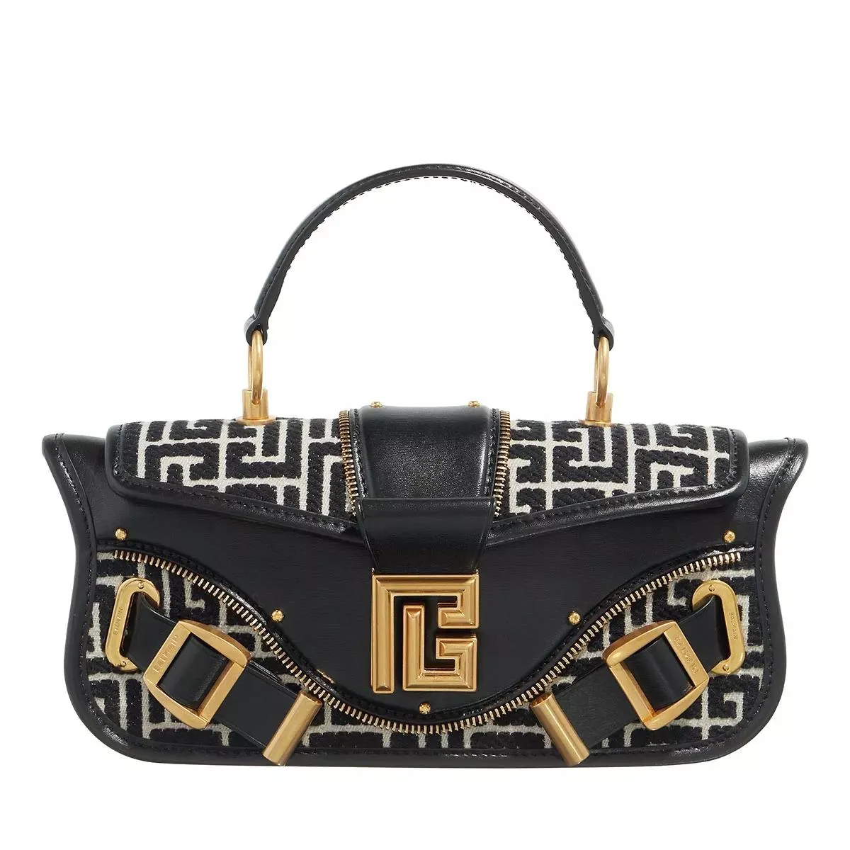   Balmain  Blaze Pouch Monogram Jacquard Ivory/Black  Satchel 