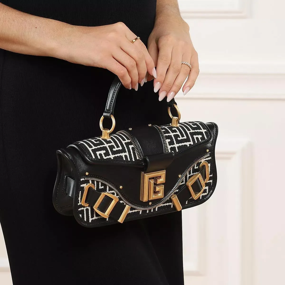   Balmain  Blaze Pouch Monogram Jacquard Ivory/Black  Satchel 