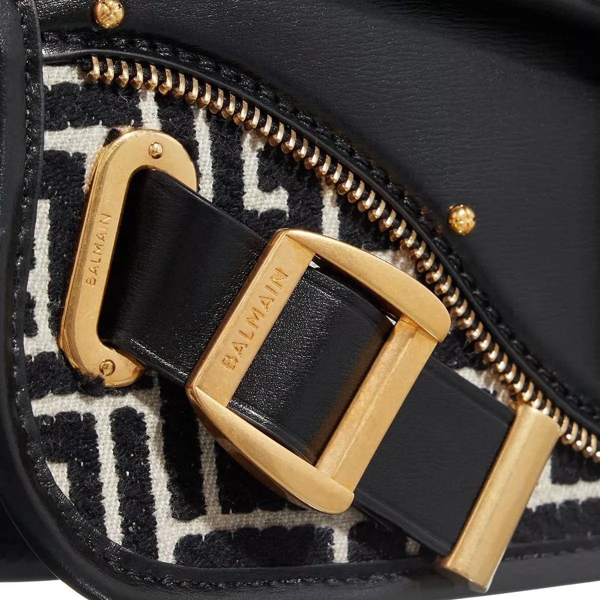   Balmain  Blaze Pouch Monogram Jacquard Ivory/Black  Satchel 