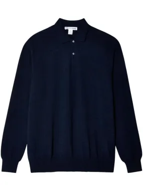   Comme des Garcons  Navy Blue Ribbed Wool Polo Sweatshirt Blue  Sweatshirts 