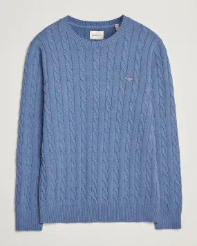 Cotton Cable Crew Neck Pullover Denim Blue Melange