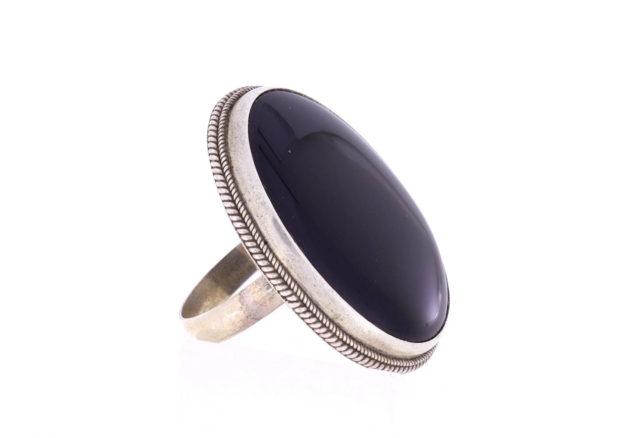 Ring großer Black Onyx Chalcedon schwarz filigrane Fassung Silber Größe 62 – 10