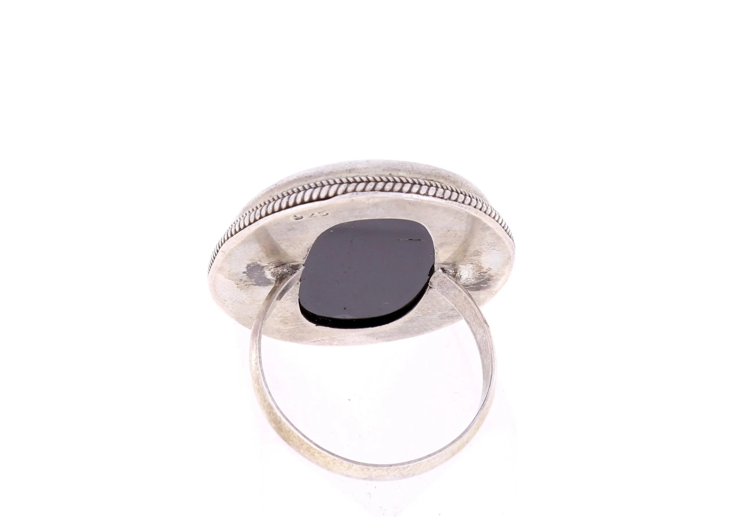 Ring großer Black Onyx Chalcedon schwarz filigrane Fassung Silber Größe 62 – 10