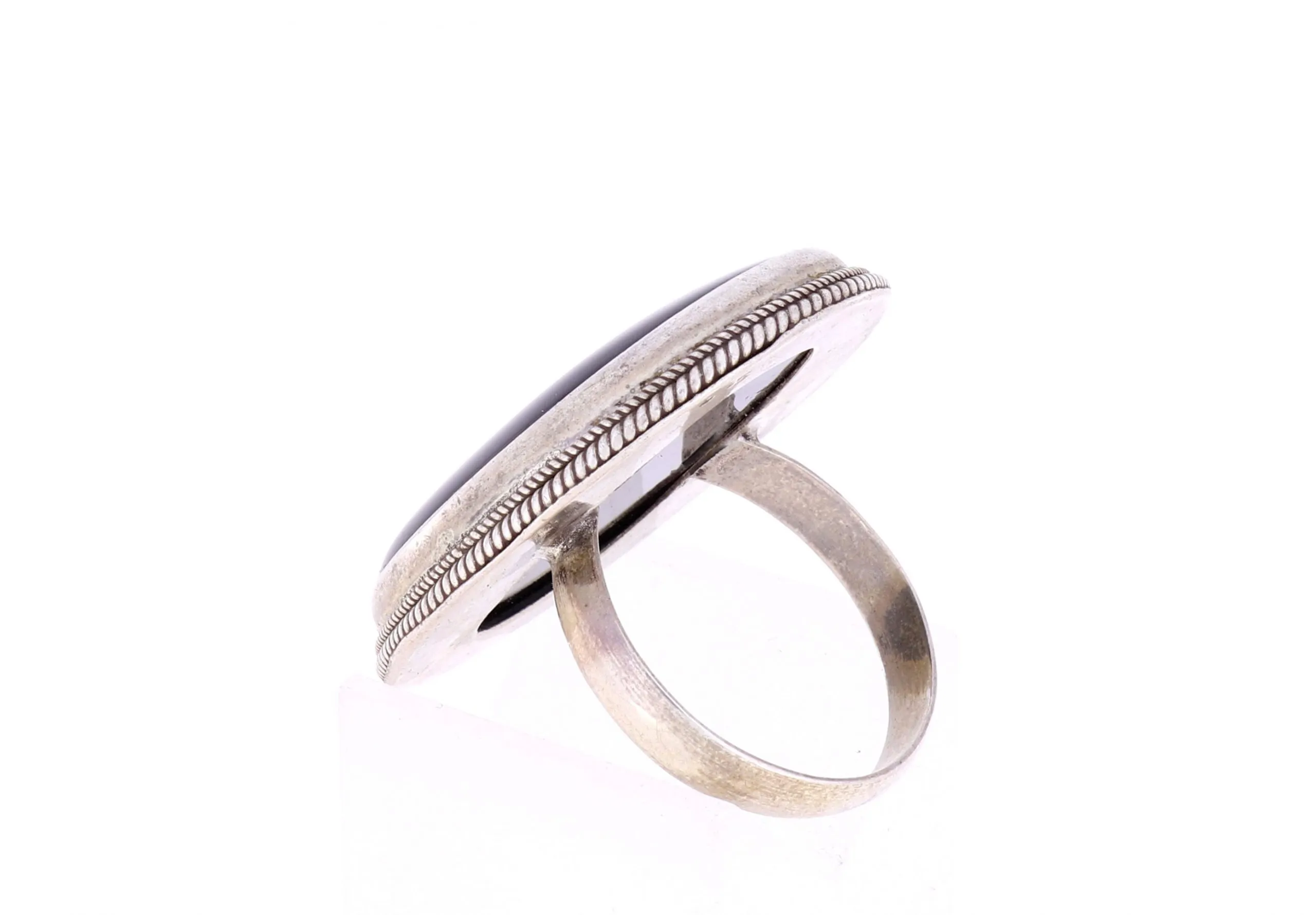 Ring großer Black Onyx Chalcedon schwarz filigrane Fassung Silber Größe 62 – 10