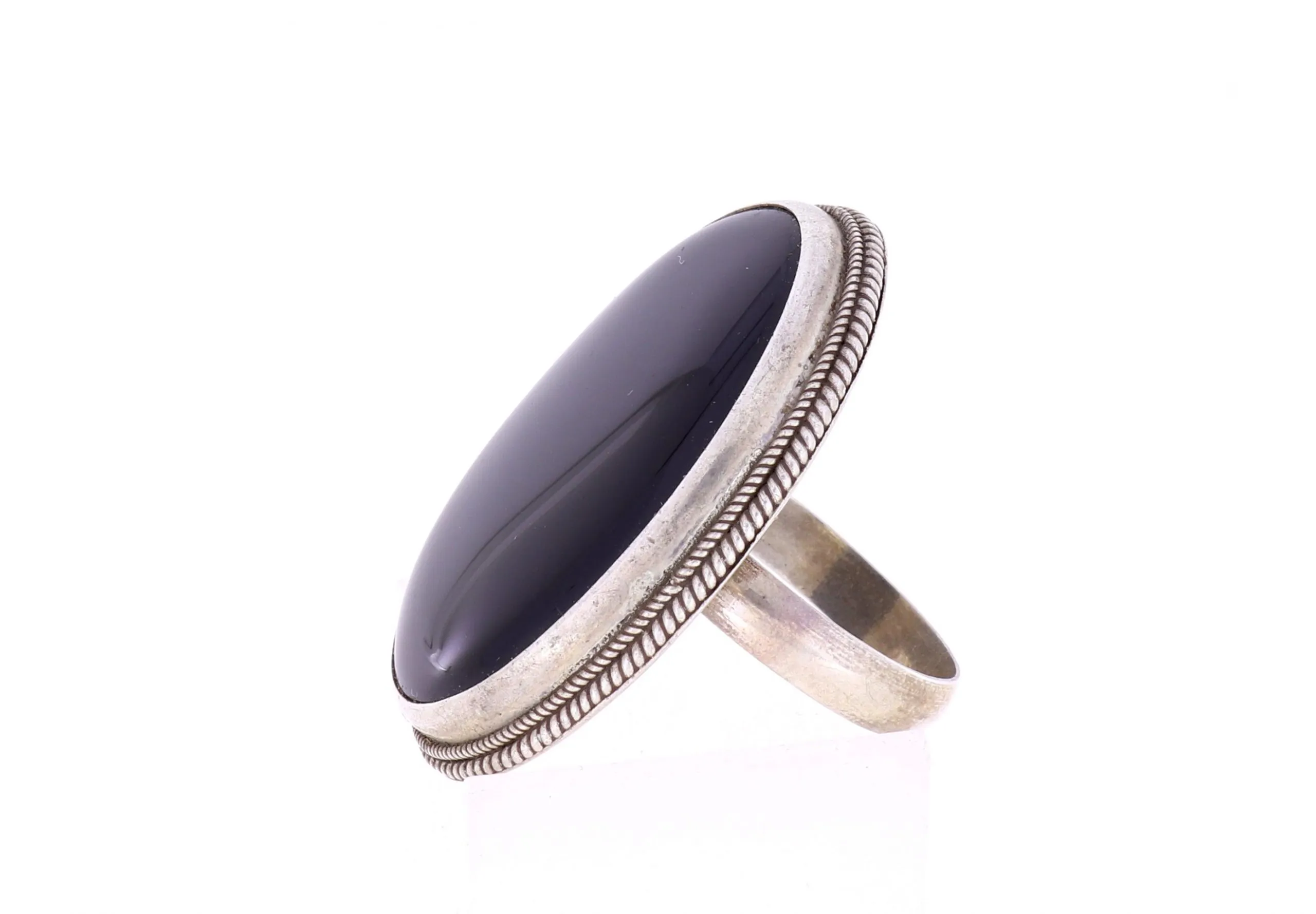 Ring großer Black Onyx Chalcedon schwarz filigrane Fassung Silber Größe 62 – 10